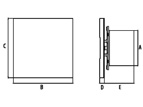 Размеры Dospel Black&White (черный) 100S: A - 98мм; B - 165мм; C - 165мм; D - 13мм; E - 81мм;