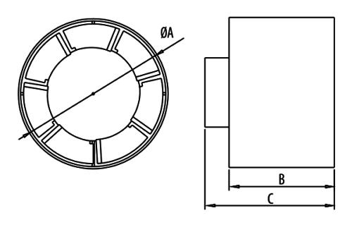 Размер вентилятора EURO3: A - 148мм; A - 92,5мм; A - 111мм;