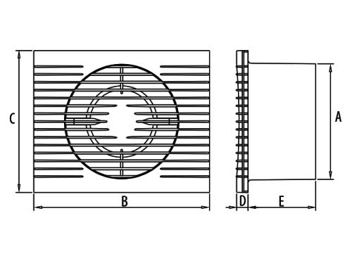 Размеры вентилятора Styl II 100S: A - 98мм; B - 156мм; C - 125мм; D - 11мм; E - 69мм;